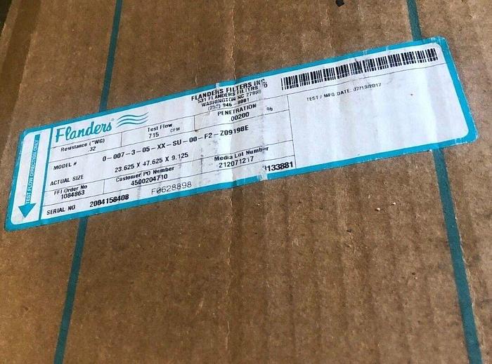 CLEAN ROOM FLANDERS FILTER 0-007-3-05-XX-SU-00-F2-Z09198E 2'x 4' NEW QTY 2