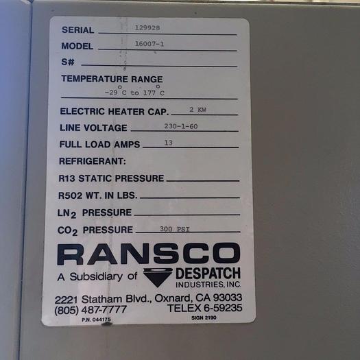 Used RANSCO DESPATCH OVEN  16007-1
