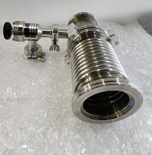 Used MDC KAV-100 PNEUMATIC ANGLE VALVE with EDWARDS HIGH VACUUM ADAPTER PIPES