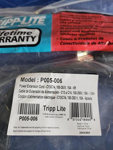 Used TRIPP LITE P005-006 POWER EXTENSION CORD