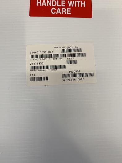 Used LAM RESEARCH 716-011651-006 7.0 OD 5.986 ID .490THK