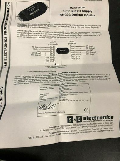 Used 4 CHANNEL RS-232 ISOLATOR B&B ELECTRONICS