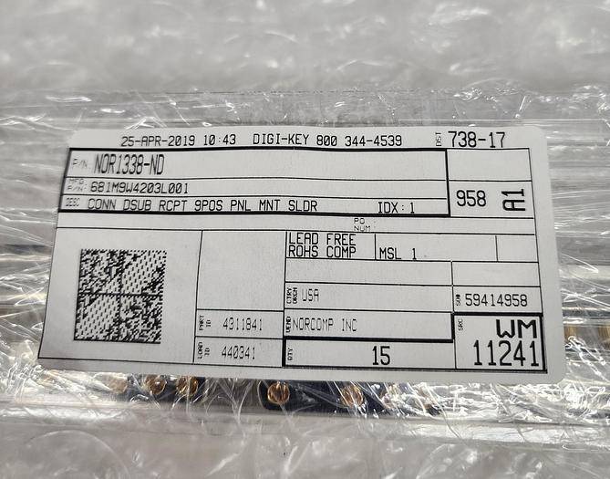 Used DIGI-KEY 738-17 WM 11241 CONN DSUB RCPT 9POS PNL MNT SLDR