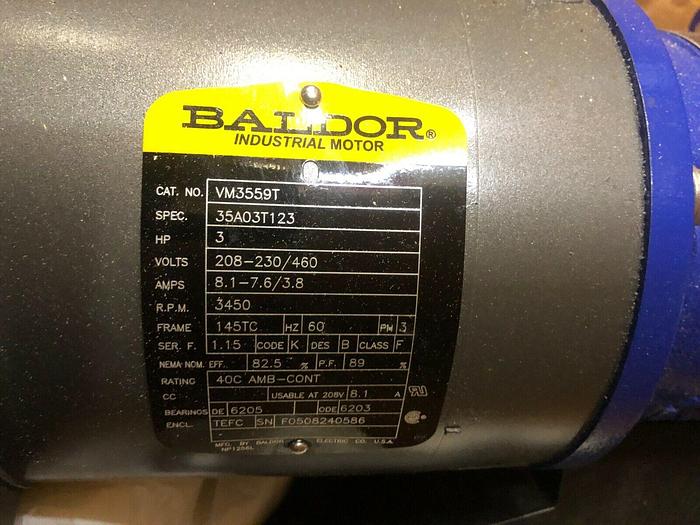 Used BALDOR INDUSTRIAL MOTOR VM3559T IWAKI AMERICA MX-403 MAC-DRIVE PUMP