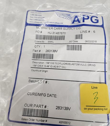Used MCMASTER CARR O-RINGS 283139V