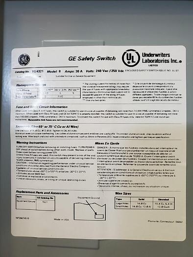 Used GE SAFETY SWITCH TG4321 MODEL 8