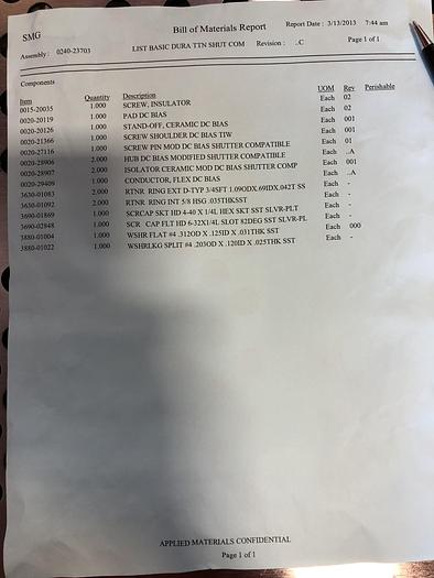 Used APPLIED MATERIALS 0240-23703 BASIC DURA TTN SHUT C