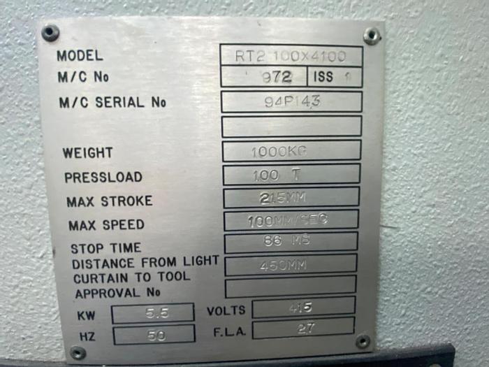 Used 1994 Edwards Pearson RT2 100 x 4100 Hydraulic Pressbrake