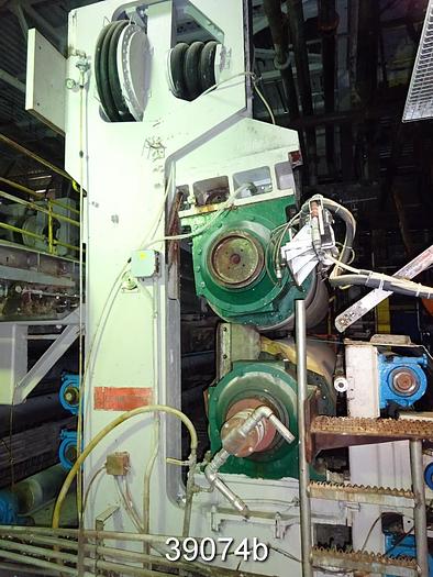 Used LG Industries Plain Press, 1200 PLI Balanced at 2500 FPM, Blind Drilled Press Rolls, 118" Face, 32" Diameter #39074