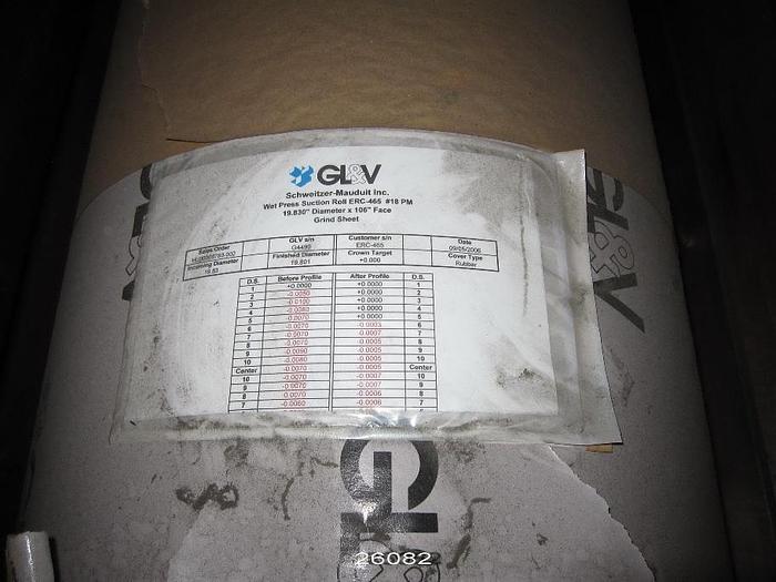 Used Manchester Machine  Suction Press Roll, 100" Drilled Face, 19.8" Diameter, Rubber Covered, 102" Covered Face, 106" Overall Face Length, 120" Bearing Centerlines #26082