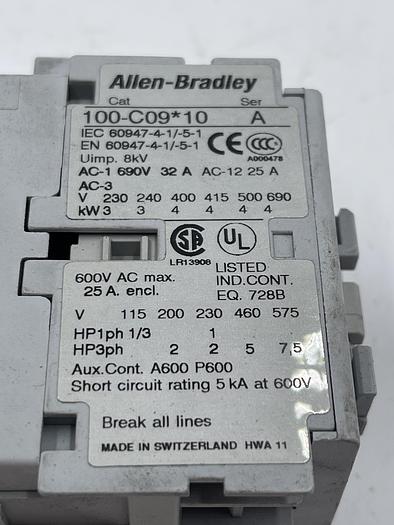 Used Allen-Bradley 100-C09*10 Ser A 