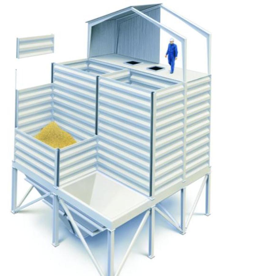 Used Bulk material silo 40 m³ x 4 cells Cimbria Square silo