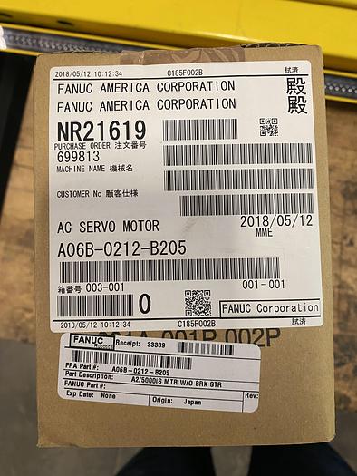 FANUC A06B-0212-B205 AC SERVO A2/5000 iS MTR W/O BRK STR