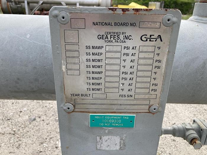 Used GEA FES Inc. approximately 120 square foot shell and tube heat exchanger