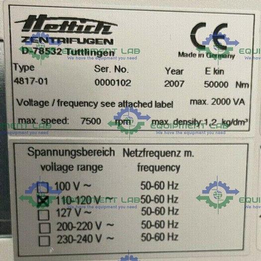 Used Hettich Zentrifugen D-28532 Tuttlingen Centrifuge  -20°C