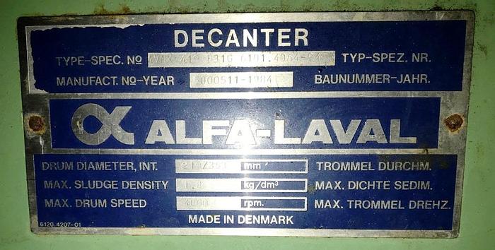 Used Alfa Laval decanter, AVNX419B-31G