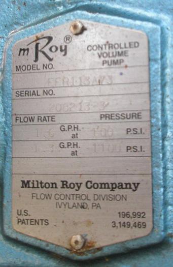 Used Pump, Meter, 1/2 HP, Milton Roy, Mdl EFR, (2), #C736377