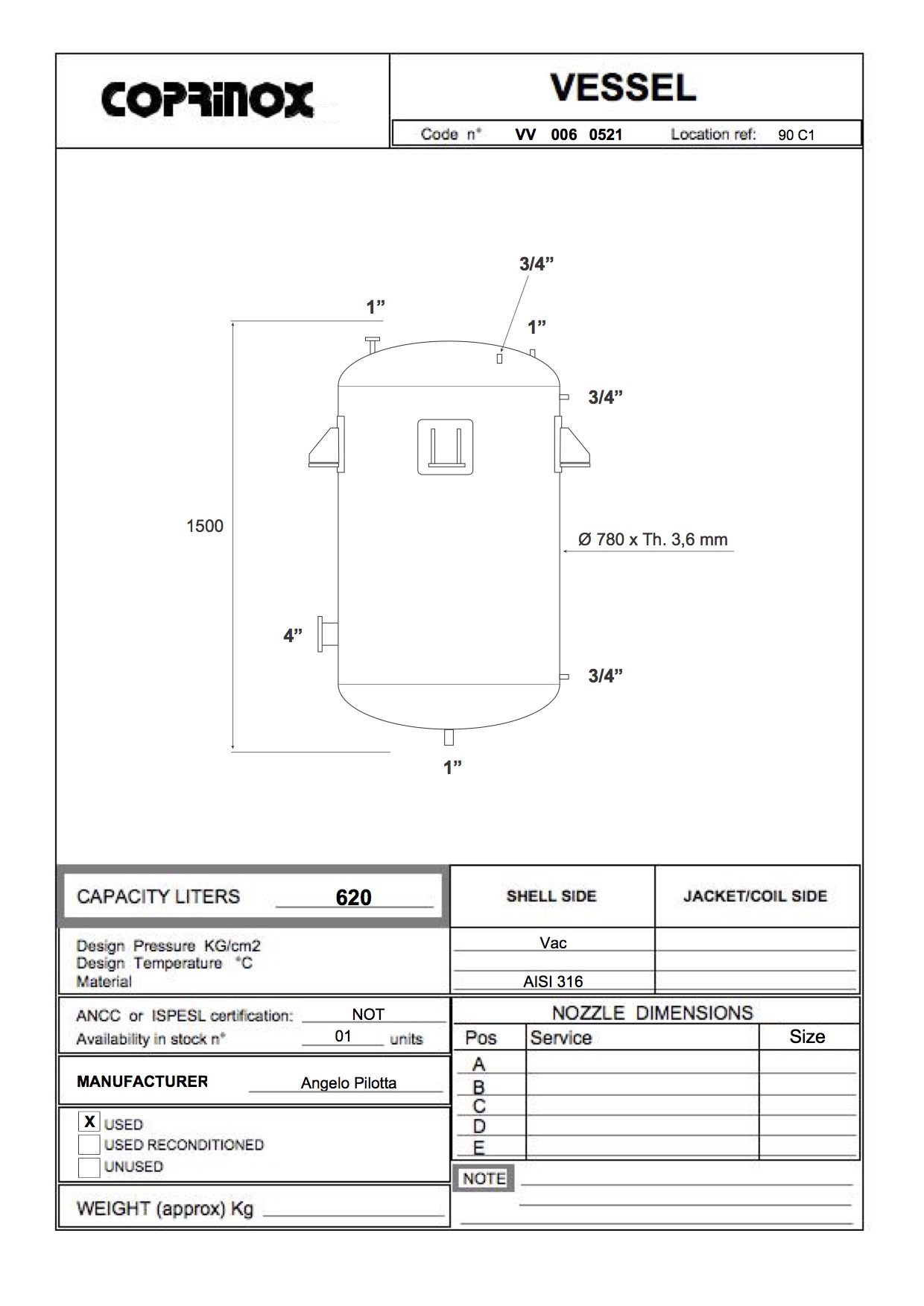 Usato Serbatoio da 620 litri
