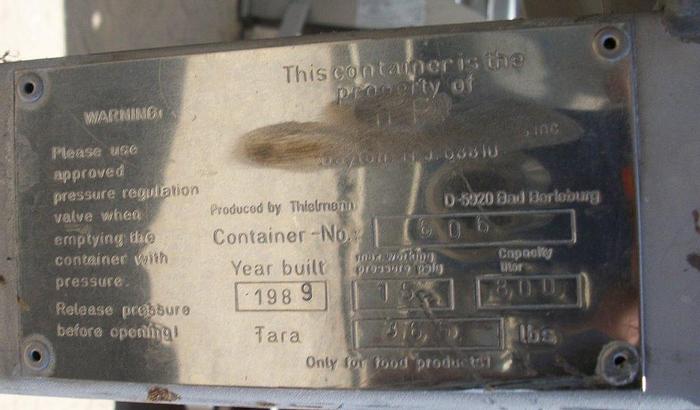 Used Bin, 28 CF, 304 S/st, 38" x 34", 211 Gal, Liquid, Tote, #L741303