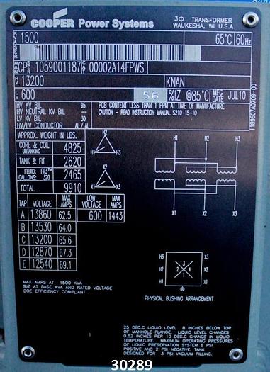 Used Cooper Power Systems 00002A14FPWS Transformer #30289