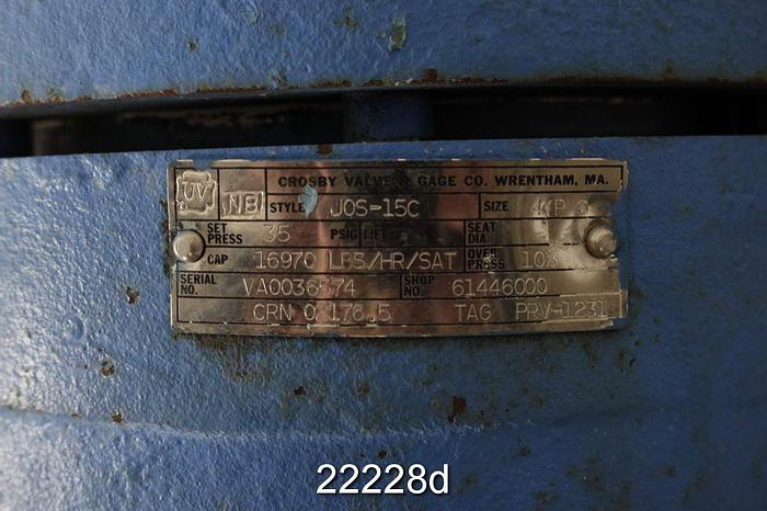Used Crosby Valve JOS-15C Valve, Size: 4P6, Cap: 16970Lbs/Hr/Sat, Shop No.: 61446000 #22228