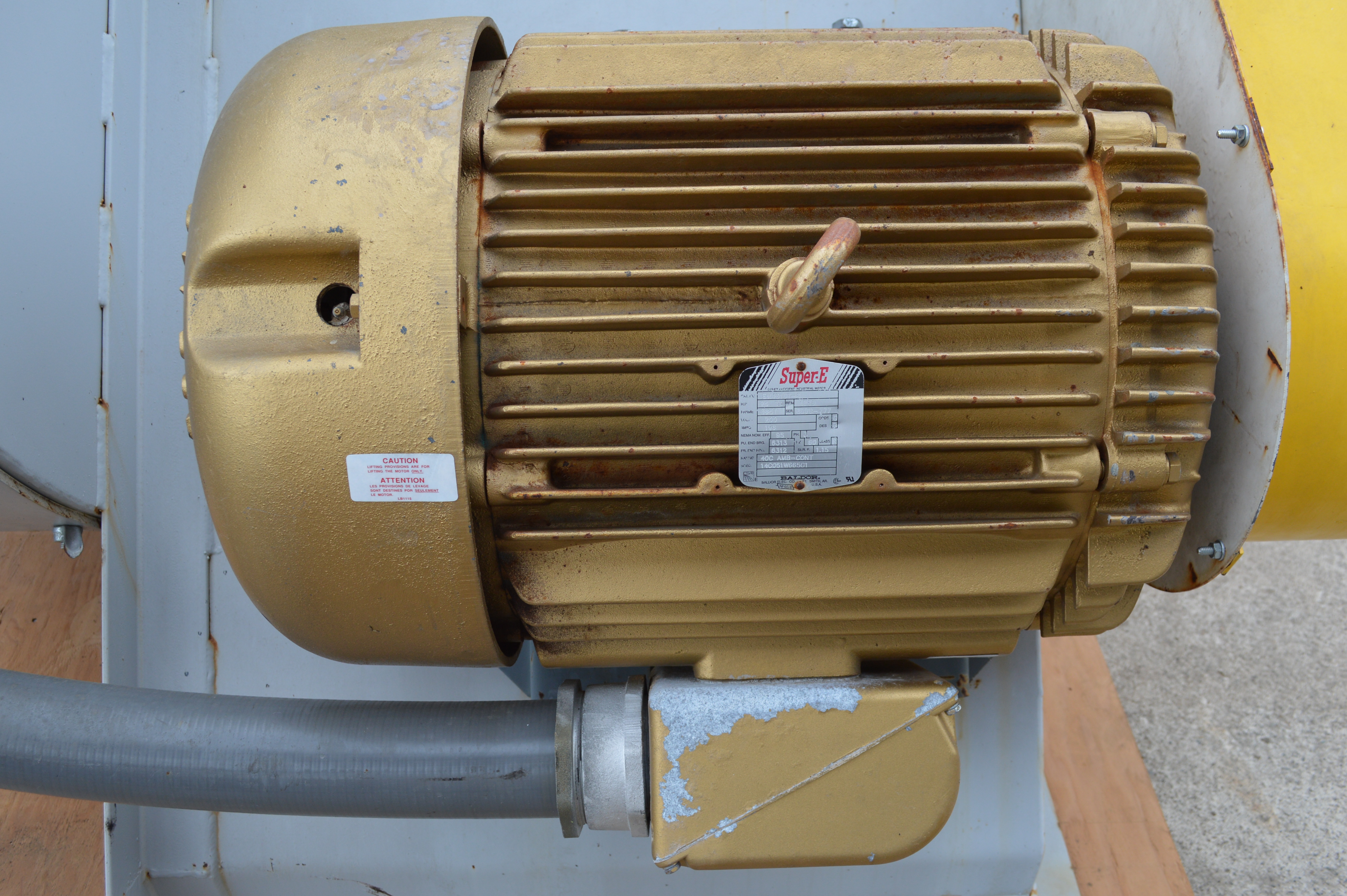 Used Baldor Super -E 75HP electric motor, 200 volt, frame 365T, baldor em43167-8, TEFC