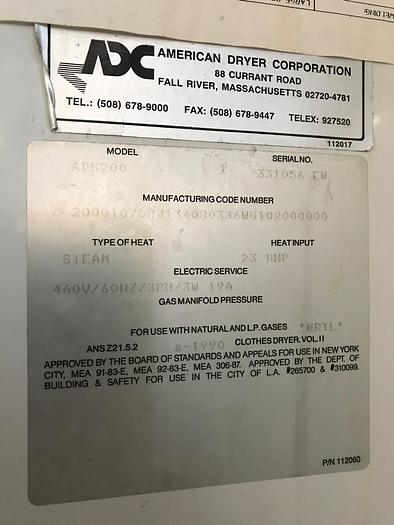 Used ADC 200LB STEAM DRYER