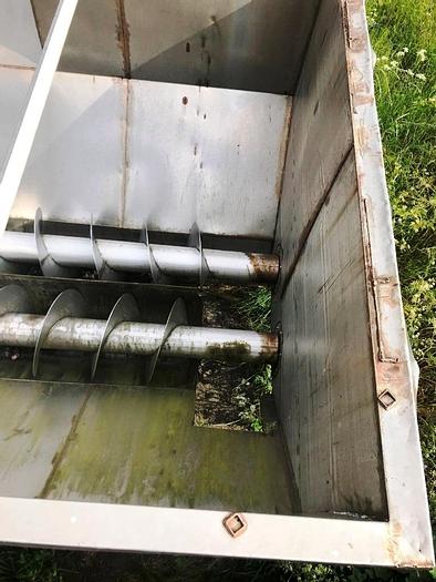 Used Binge (hopper) – for 30 m3 of meat discards. This binge contains two stainless steel (new) conveyors – each controlled by separate Reynold gear motors.