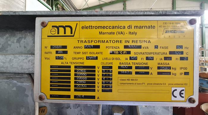 Usato Trasformatore elettrico, MARNATE - 1.000 Kva