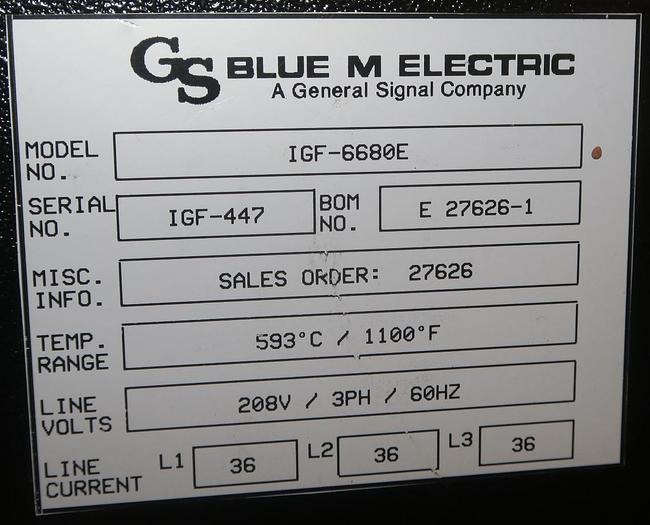 Used 20"W x 20"H x 18"L Blue M IGF-6680E Inert Gas Cabinet Oven, 1100°, Electric