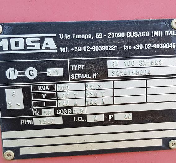 Usato Gruppo Elettrogeno, MOSA GE 100  SX - 100 Kva