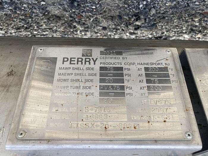 Used Used Perry 809 sq. ft. stainless steel shell and tube heat exchanger
