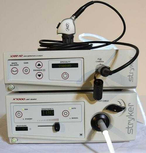 Used Stryker 1088 HD Camera Console X7000, Stryker Light Source, 1088 HD Camera Head