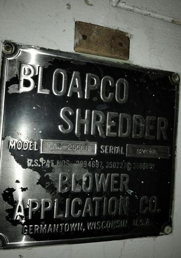 Used 60" BLOAPCO FLOOR MOUNTED SHREDDER CARDBOARD AND CORES