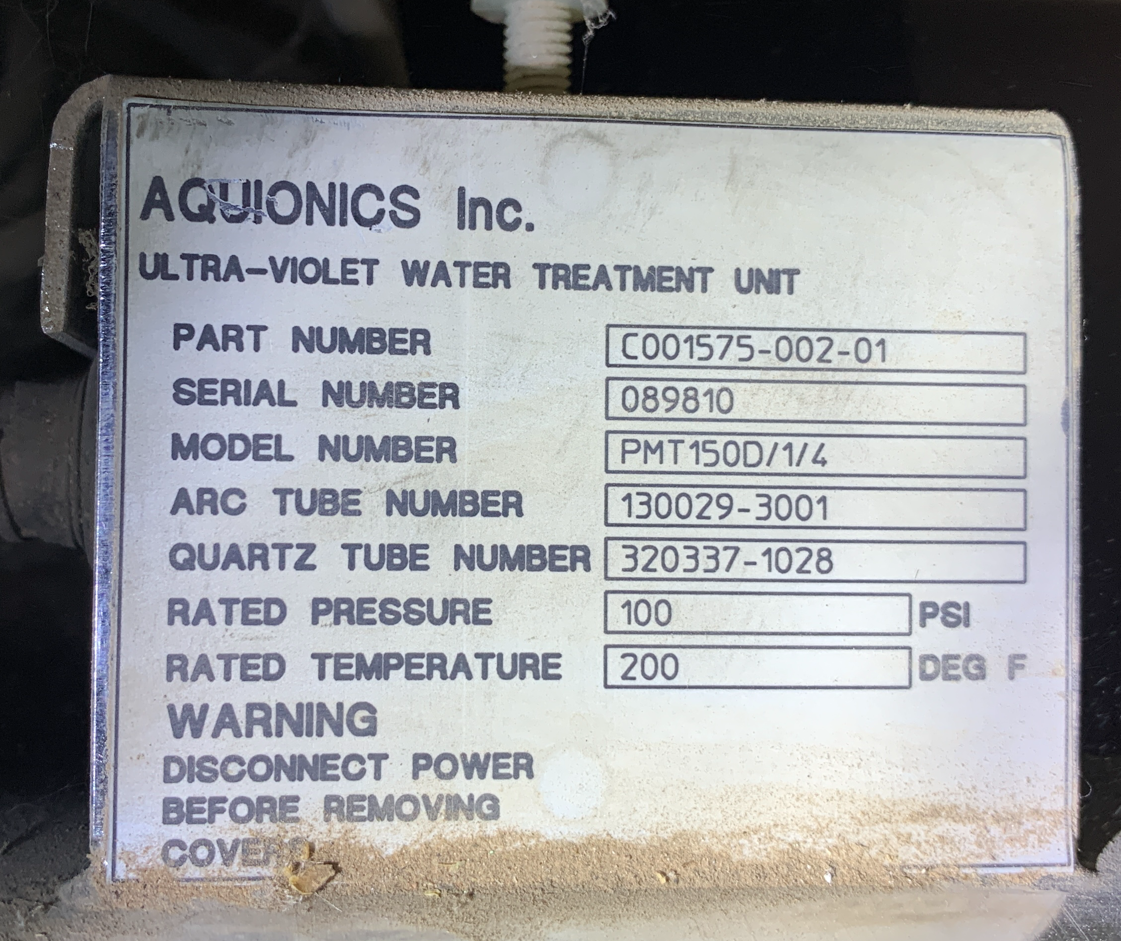 Used Water Treatment System with Aqua Sonics Ultra-Violet Unit