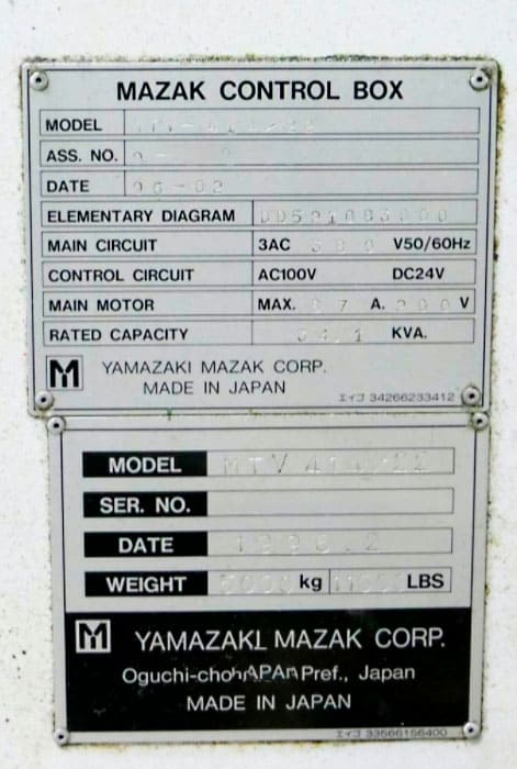 Used Mazak V-414/22 - Vertical Machining Centre - 1996