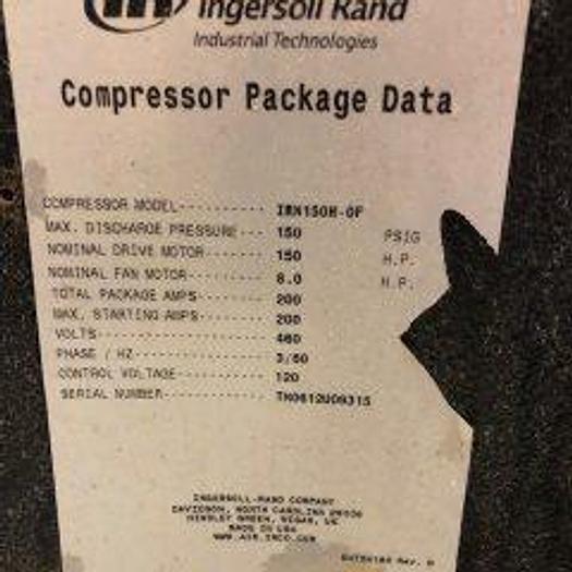 Used 150HP INGESOLL RAND NIRVANA ROTARY SCREW AIR COMPRESSOR
