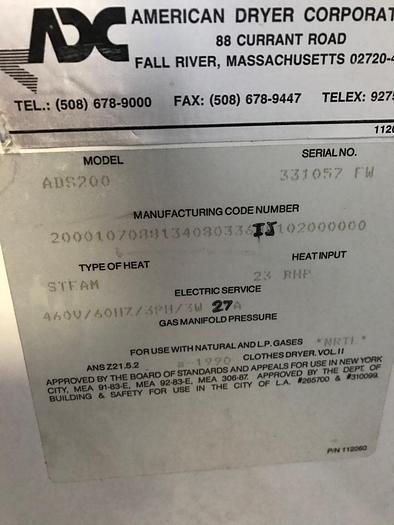 Used ADC 200LB STEAM DRYER