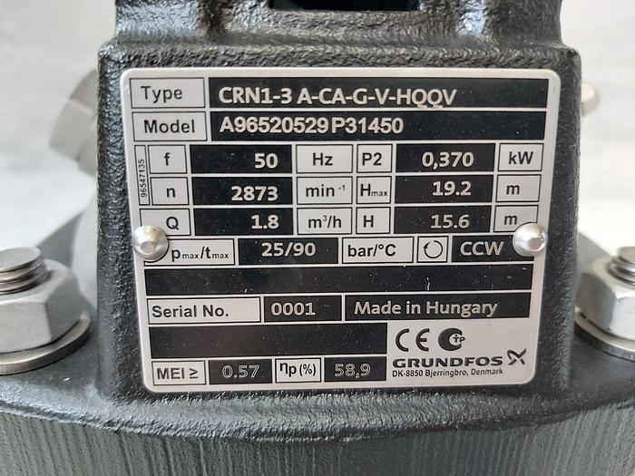 Bomba centrífuga, CRN1-3 A-CA-G-V-HQQV, 19,2m, 1,8m3/h, Grundfos, nueva