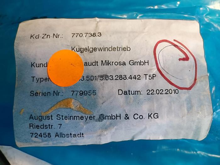 Geschliffener Präzisions Kugelgewindetrieb, D63x5, 442mm, Steinmeyer, neu