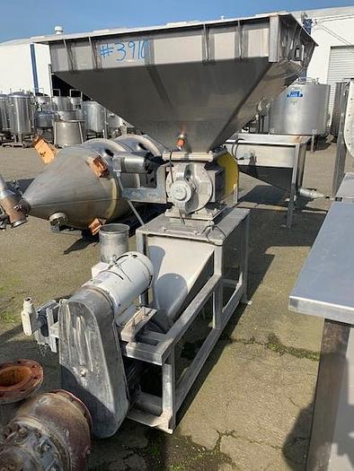 Used Stainless Steel Metering Hopper Feeding a Cornell 4" Hydro Food Pump