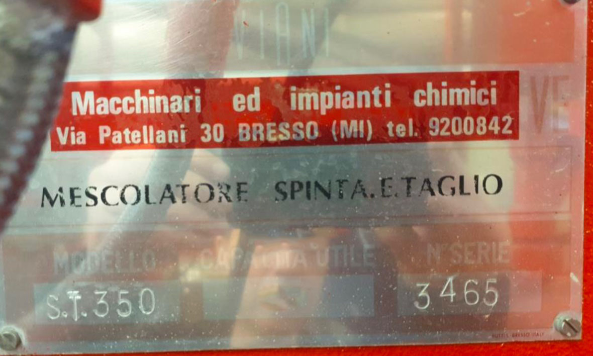 Used VIANI ST350 SS316 powder paddle blender