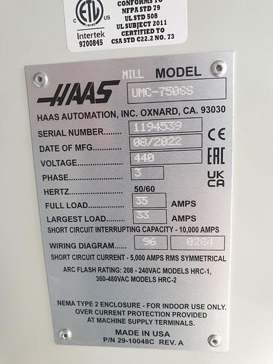 Gebraucht 2022 Haas UMC-750SS Super-Speed 5-Axis CNC Vertical Machining Center