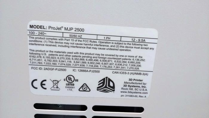 Gebraucht 2016 3D Systems ProJet 2500Plus