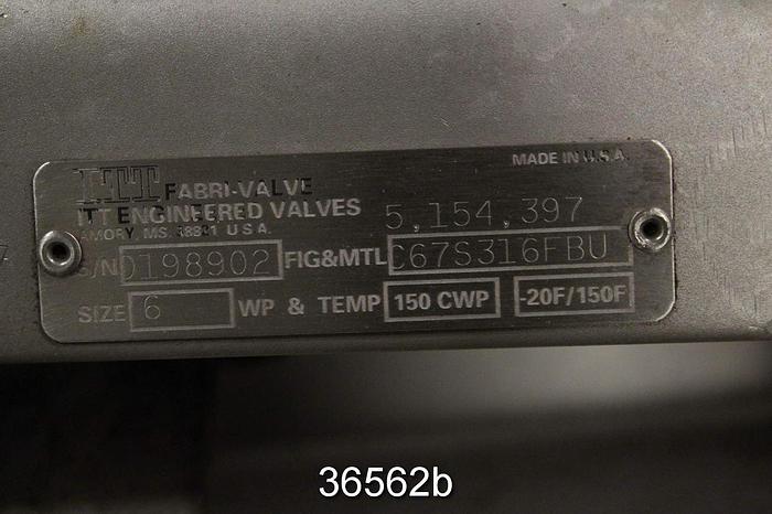 Used Fabri 6" Hand Operated Knife Gate Valve, C67S316FBU #36562