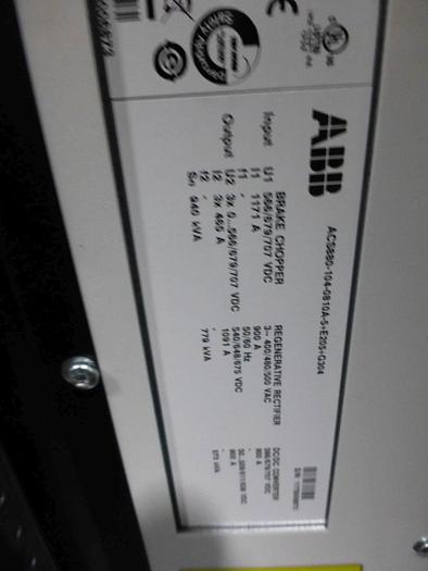 Used ABB DRIVE SYSTEM ACS880 (UNUSED NEW SURPLUS) MANUFACTURED 2018 SECTION 4 OF 4