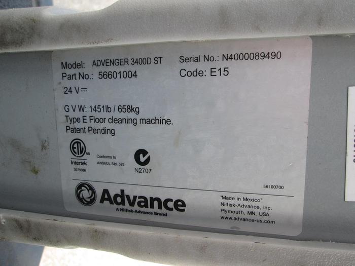 Used 2016 Advance Advenger 3400D ST Floor Scrubber