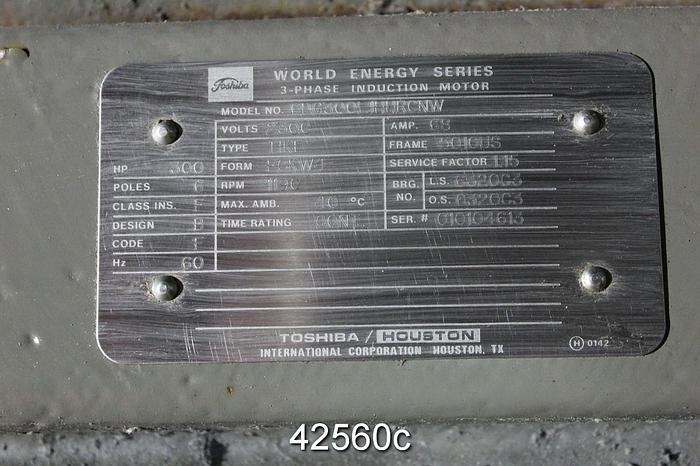 Used Toshiba 6DG300L1HH A/C Motor, 300 Hp, 1200 Rpm, 5010US Frame #42560