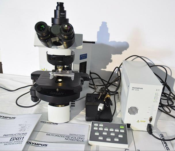 Used Olympus BX61 Trinocular Motorized Lab Microscope with 3 Objectives & Controller