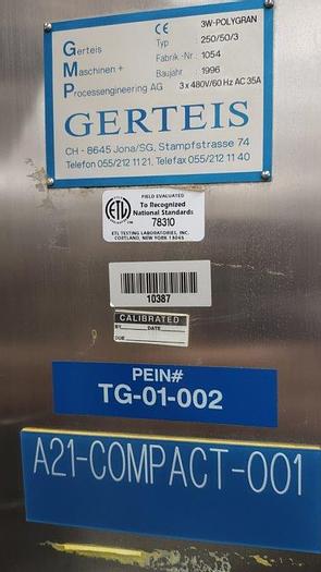 Used GERTEIS 3W POLYGRAN ROLLER COMPACTOR (#9876)